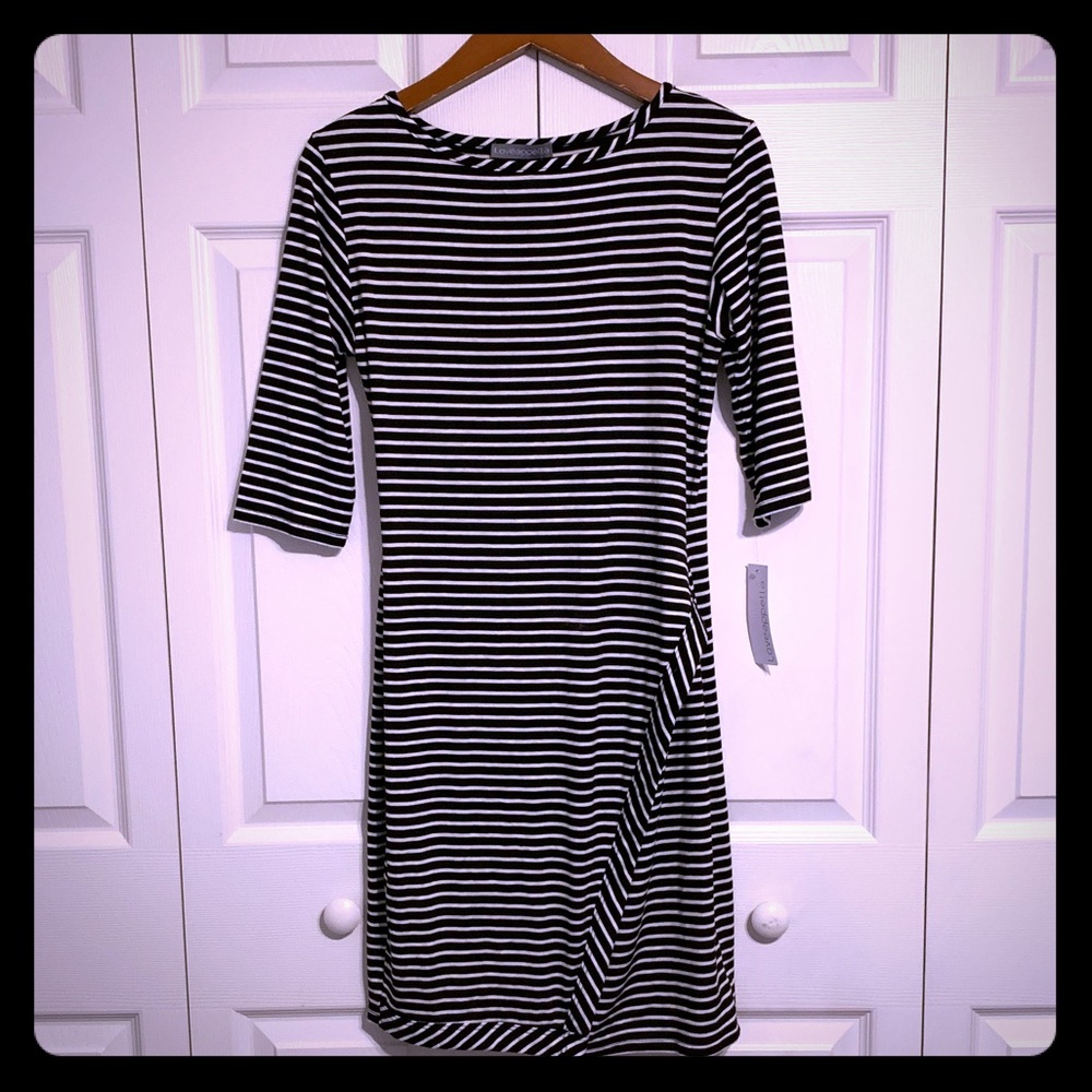 Striped Faux Front Slit Dress